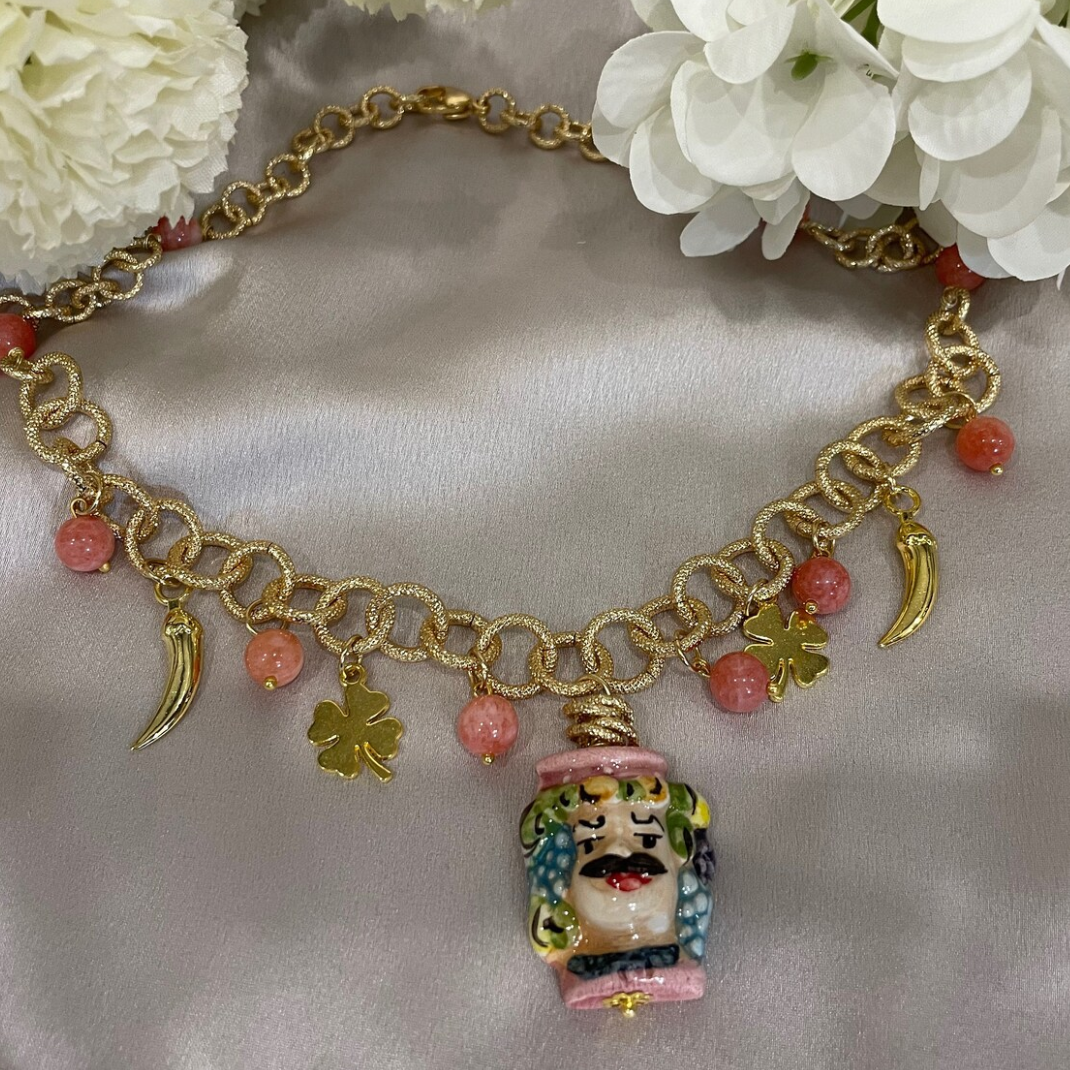 Collar Cabeza de Moros Rosas