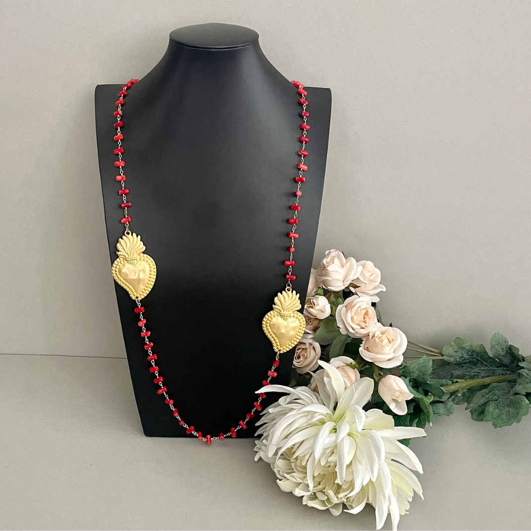 Collar Doble Corazón Rojo