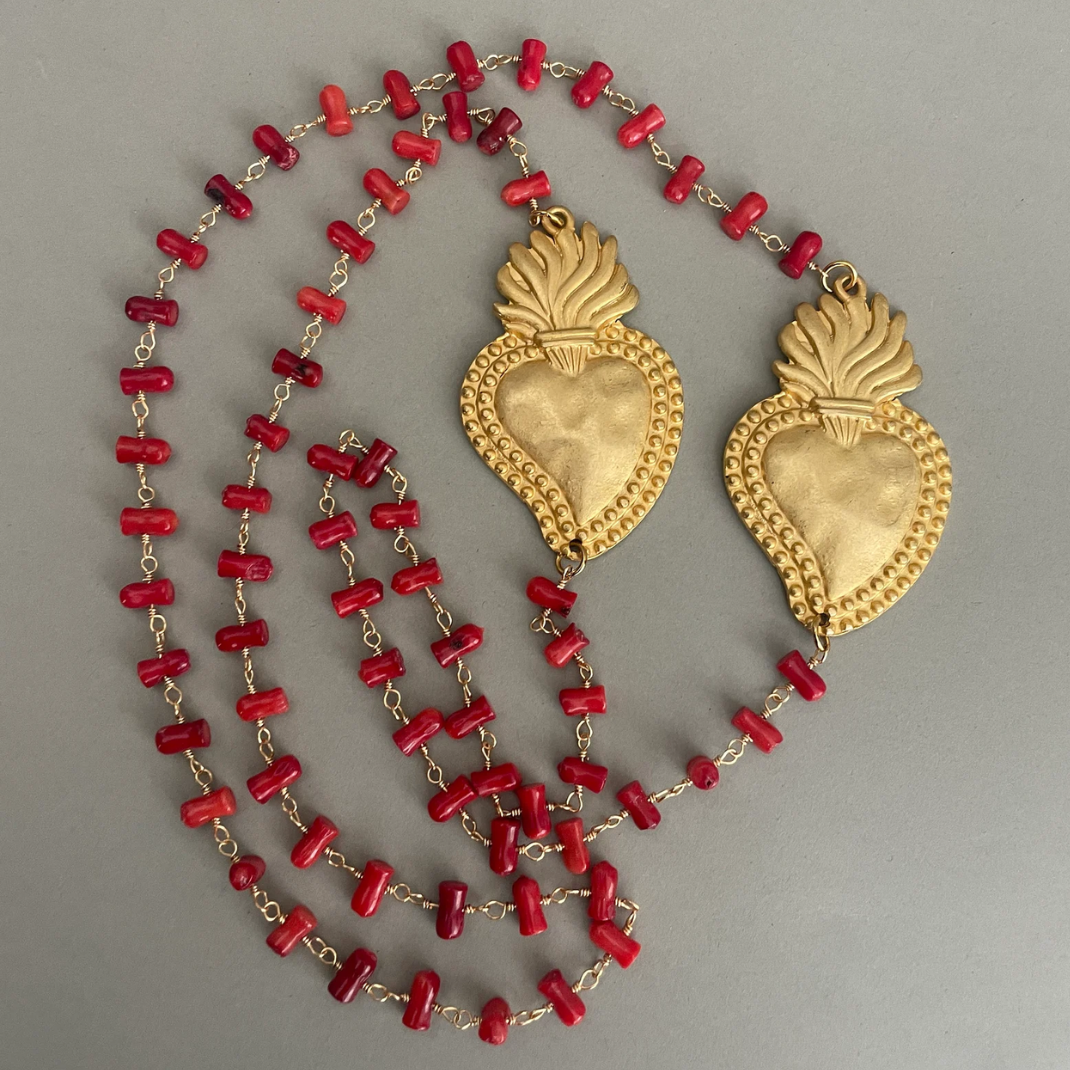 Collar Doble Corazón Rojo